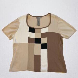 Brown patchwork ribbed knit tshirt, earth tones preppy indie retro bohemian